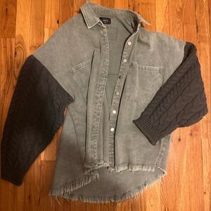 vici denim jacket with knit sleeves